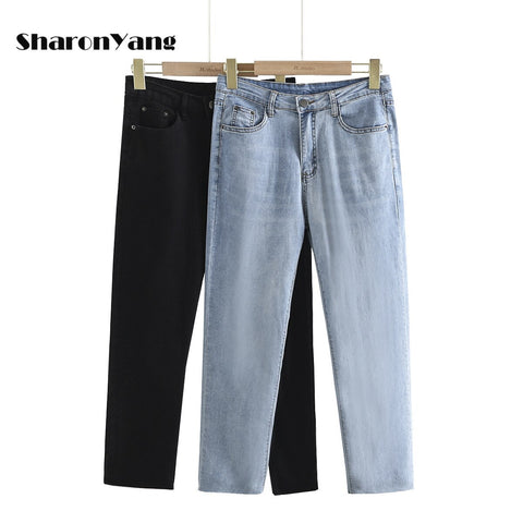 High Waist Mom Jeans Women Boyfriends Straight Jeans Femme Elastic Cotton Denim Pants Loose Vintage Plus Size Vaqueros Mujer