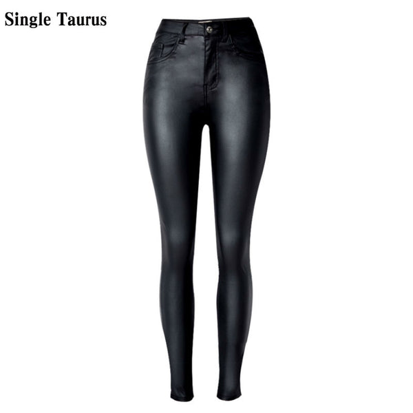 High Waist PU Imitation Leather Jeans Women Black Elasticity Skinny Jeans Femme Push Up Slim Vaqueros Mujer Pencil Pants
