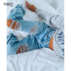 High Waist Ripped Jeans Women  Harem Female Straight Sexy Denim Pants Women Loose Wide Leg Jeans Lady Trousers