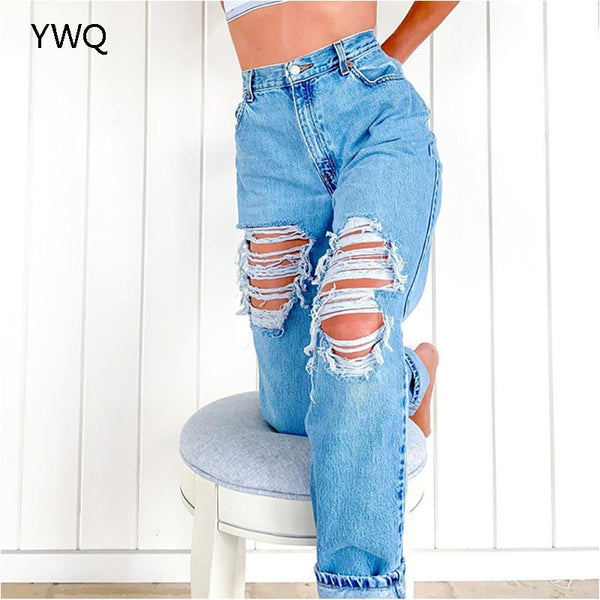 High Waist Ripped Jeans Women  Harem Female Straight Sexy Denim Pants Women Loose Wide Leg Jeans Lady Trousers