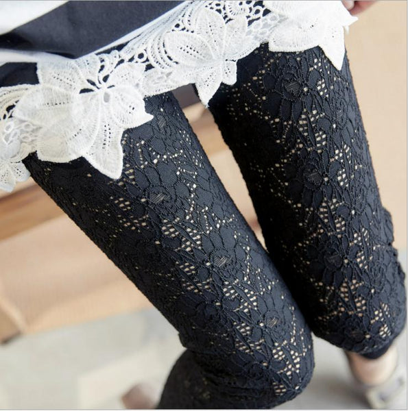 High Waist Sexy Women Spring Summer 2022 Lace Hollow Out Ankle-Length Leggings Female Thin New Elastic Lace Slim Leggings CQ1483