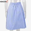 High Waist Single-Breasted Skirt Blue Striped A-Line Womens Skirts  Summer Cute Casual Knee-Length  Casual Skirts