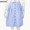 High Waist Single-Breasted Skirt Blue Striped A-Line Womens Skirts  Summer Cute Casual Knee-Length  Casual Skirts