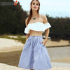 High Waist Single-Breasted Skirt Blue Striped A-Line Womens Skirts  Summer Cute Casual Knee-Length  Casual Skirts