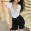 High Waist Slim Denim Shorts Bermuda Plus Size Woman Tassel Tight Five-point Denim Shorts Washed Sexy Female summer