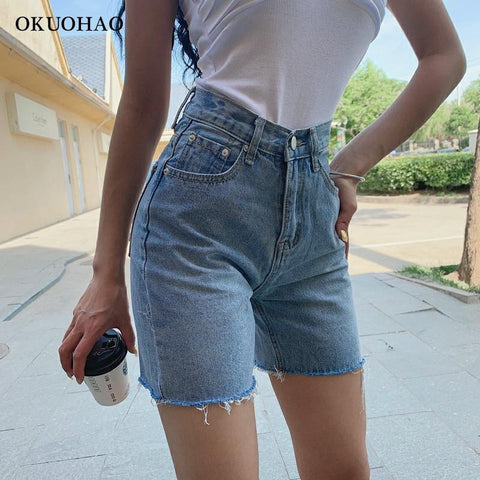 High Waist Slim Denim Shorts Bermuda Plus Size Woman Tassel Tight Five-point Denim Shorts Washed Sexy Female summer