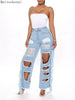 High Waist Straight Baggy Jeans Pant For Women Streetwear Loose Lady Sexy Tassel Ripped Hole Denim Jeans Boyfriend Jeans 2022