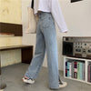 High Waist Straight Jeans Pants Women Oversized Blue Loose Leisure Vintage Side Slit Long Denim Clothing Korean Trousers