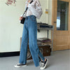 High Waist Straight Jeans Pants Women Oversized Blue Loose Leisure Vintage Side Slit Long Denim Clothing Korean Trousers
