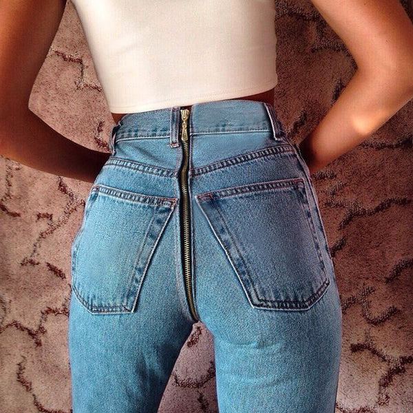 High Waist Stretch Elastic Pencil jeans Light Blue Denim Long Jeans skinny high waist jeans Back zipper denim trousers