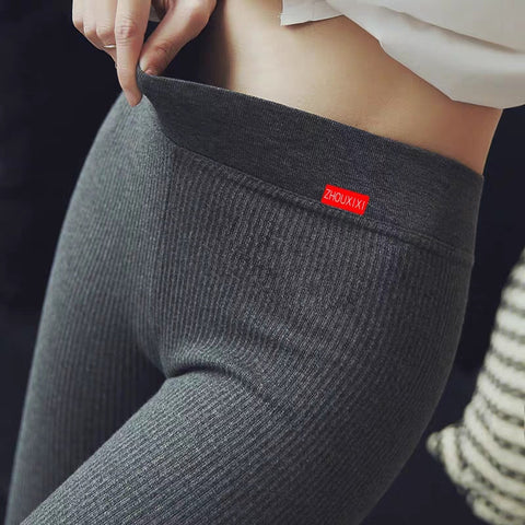 High Waist Warm Leggings Add Cotton Autumn Winter Slim Knitting Casual Leggings Women Solid High Elasticity Pants
