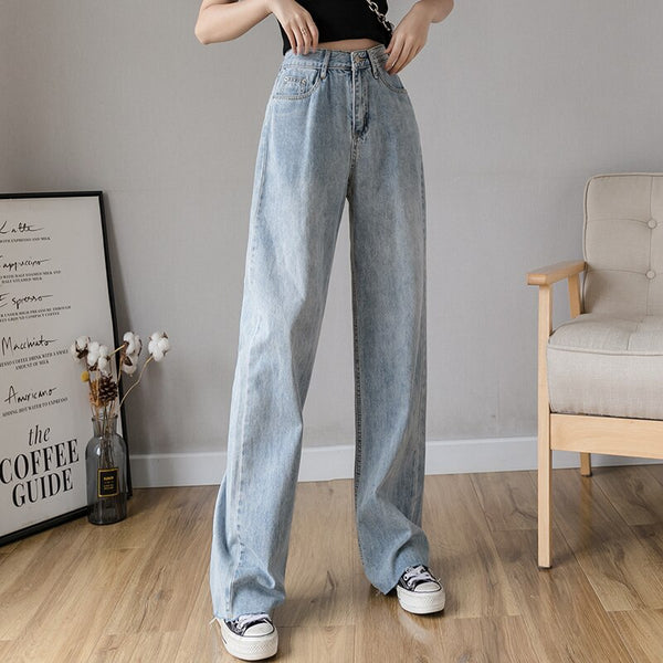 High Waist Wide Leg Straight Loose Extra Long Jeans for Women XS S M L XL