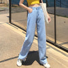 High Waist Wide Leg Straight Loose Raw Hem Jeans for Women XS S M L XL