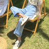 High Waist Wide Leg Straight Loose Raw Hem Jeans for Women XS S M L XL