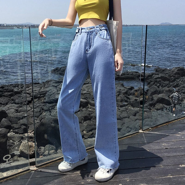 High Waist Wide Leg Straight Loose Raw Hem Jeans for Women XS S M L XL