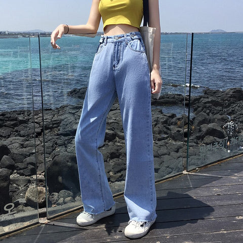 High Waist Wide Leg Straight Loose Raw Hem Jeans for Women XS S M L XL
