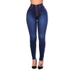 High Waist Women Jeans Bleached Single Breasted Cowboy Denim Pants Package Hip Stretch Female Trousers Plus Size Bottoms HM1277