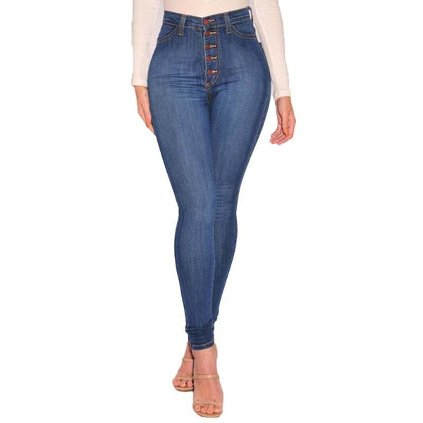 High Waist Women Jeans Bleached Single Breasted Cowboy Denim Pants Package Hip Stretch Female Trousers Plus Size Bottoms HM1277