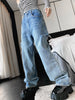 High Waist Women Ripped Jeans Straight Casual Streetwear 2022 Spring Iong Pants Baggy Blue Versatile Denim Trouser