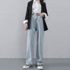 High Waisted Jeans Women Adjustable Waistline Streetwear Full Length Stylish Leisure Denim Straight Trousers Feminino Simple BF