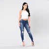 High Waisted Skinny Fit Denim Pants Stretch Womens Jeans Ripped Knee