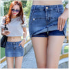 High elastic thin denim shorts women's slim mid waist jeans skirt summer anti walk pants women's pants