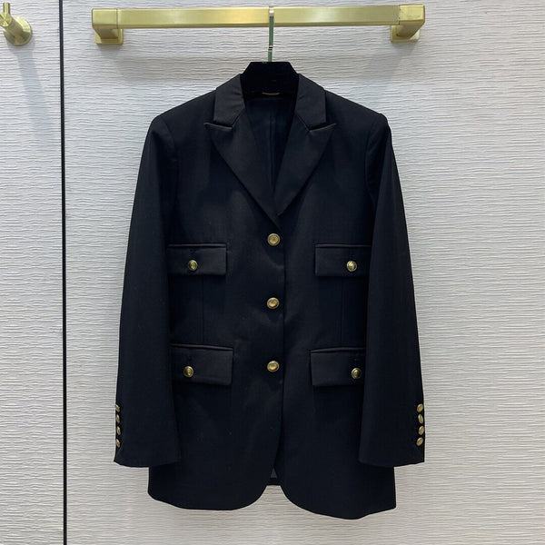 High-end Casual Blazer Women' Suit Notched Single Breasted Four Pockets Long Sleeve Black Designer Elegant Lady Work Coat