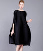 High-end Black Women's Dresses Miyak Pleated 3/4 sleeves O-neck loose Large size dress elegant Party Dresses Plus Size
