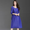 High-end Black Women's Dresses Miyak Pleated 3/4 sleeves O-neck loose Large size dress elegant Party Dresses Plus Size