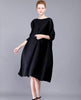 High-end Black Women's Dresses Miyak Pleated 3/4 sleeves O-neck loose Large size dress elegant Party Dresses Plus Size
