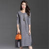 High-end Black Women's Dresses Miyak Pleated 3/4 sleeves O-neck loose Large size dress elegant Party Dresses Plus Size