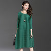 High-end Black Women's Dresses Miyak Pleated 3/4 sleeves O-neck loose Large size dress elegant Party Dresses Plus Size