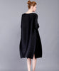 High-end Black Women's Dresses Miyak Pleated 3/4 sleeves O-neck loose Large size dress elegant Party Dresses Plus Size