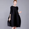 High-end Black Women's Dresses Miyak Pleated 3/4 sleeves O-neck loose Large size dress elegant Party Dresses Plus Size