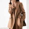 High-end Suit Jacket Women Autumn 100% Wool Horn Buckle White Small Suit 2023 Winter Black Double-Breasted Slim Commuter Classic