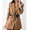 High-end Suit Jacket Women Autumn 100% Wool Horn Buckle White Small Suit 2023 Winter Black Double-Breasted Slim Commuter Classic