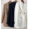 High-end Suit Jacket Women Autumn 100% Wool Horn Buckle White Small Suit 2023 Winter Black Double-Breasted Slim Commuter Classic