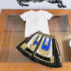 High end designer children's wear girls' suit skirt retro print pattern summer thin short sleeve + Half skirt 2-piece set