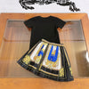 High end designer children's wear girls' suit skirt retro print pattern summer thin short sleeve + Half skirt 2-piece set
