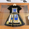 High end designer children's wear girls' suit skirt retro print pattern summer thin short sleeve + Half skirt 2-piece set