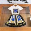 High end designer children's wear girls' suit skirt retro print pattern summer thin short sleeve + Half skirt 2-piece set