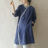 High grade cotton hemp tea dress women's 2022 slim temperament medium length forest robe ethnic style dress 0403