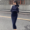 High-neck Knitted Women's Dress Long Sweater Skirt Bodycon Plain Spring Fall Winter Solid Color Elegant Female Clothing