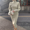 High-neck Knitted Women's Dress Long Sweater Skirt Bodycon Plain Spring Fall Winter Solid Color Elegant Female Clothing