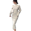 High-neck Knitted Women's Dress Long Sweater Skirt Bodycon Plain Spring Fall Winter Solid Color Elegant Female Clothing
