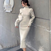 High-neck Knitted Women's Dress Long Sweater Skirt Bodycon Plain Spring Fall Winter Solid Color Elegant Female Clothing