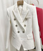 2023ss Woman Classic White Blazer Double Breasted Silver Buttons Front Suit with pockets