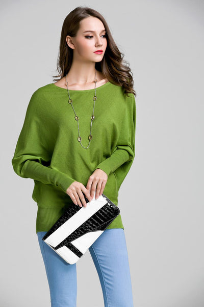 High quality Bat's-wing-sleeve girl sweater Women Sexy Split Knitted  Autumn O -Neck Collar Pullovers Knitwear