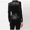 !!! Black Double Breasted Gold Buttons Dotted Velvet Blazer Suit Long Sleeves Slim Waist Buttoned cuffs