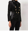 !!! Black Double Breasted Gold Buttons Dotted Velvet Blazer Suit Long Sleeves Slim Waist Buttoned cuffs